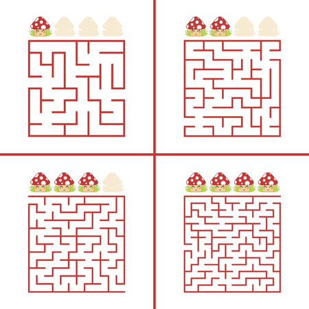 Set of colored square mazes for children. A puzzle game. Simple flat vector illustration isolated on white backgroundのイラスト素材
