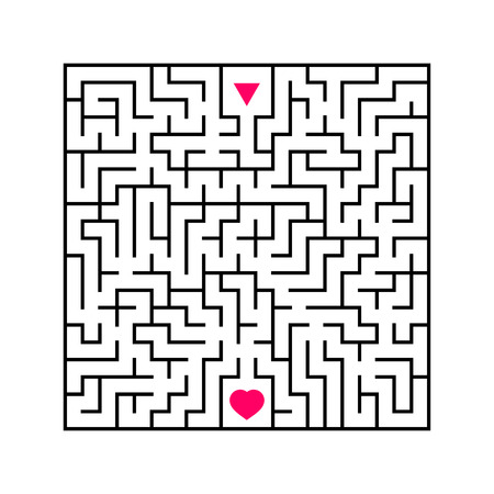 Abstract square maze. An interesting and useful game for children. Find the path from arrow to heart. Simple flat vector illustration isolated on white backgroundのイラスト素材