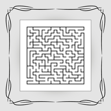 Abstract square maze in vintage frame. Game for kids. Puzzle for children. One entrances, one exit. Labyrinth conundrum. Flat vector illustration.のイラスト素材