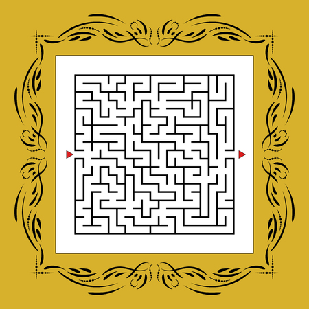 Abstract square maze in vintage frame. Game for kids. Puzzle for children. One entrances, one exit. Labyrinth conundrum. Flat vector illustration.のイラスト素材