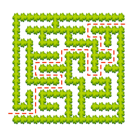 Abstract square labyrinth - green garden. Game for kids. Puzzle for children. One entrance, one exit. Labyrinth conundrum. Vector illustration. With answer.のイラスト素材