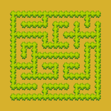 Abstract square labyrinth - green garden, shrubs. Game for kids. Puzzle for children. One entrance, one exit. Labyrinth conundrum. Vector illustration.のイラスト素材