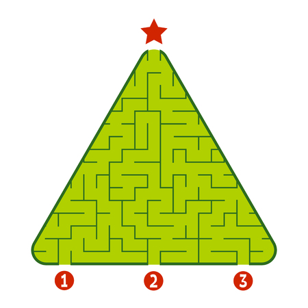 Abstract triangular labyrinth. Game for kids. Puzzle for children. Find the right path to the star. Labyrinth conundrum. Flat vector illustration isolated on white background. Christmas tree.のイラスト素材