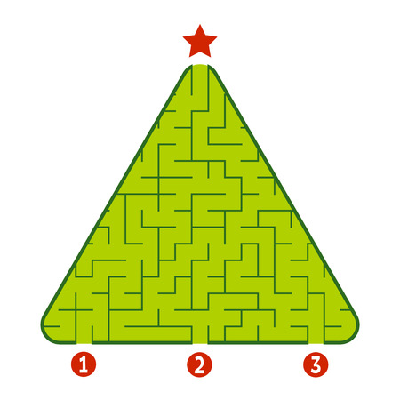 Abstract triangular labyrinth. Game for kids. Puzzle for children. Find the right path to the star. Labyrinth conundrum. Flat vector illustration isolated on white background. Christmas tree.のイラスト素材