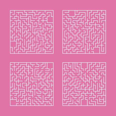 A set of square mazes. Game for kids. Puzzle for children. One entrances, one exit. Labyrinth conundrum. Flat vector illustration isolated on color background.のイラスト素材