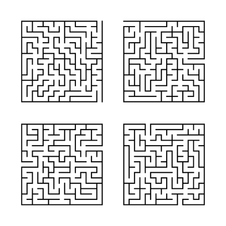 A set of square mazes. Game for kids. Puzzle for children. Labyrinth conundrum. Flat vector illustration isolated on white background.のイラスト素材