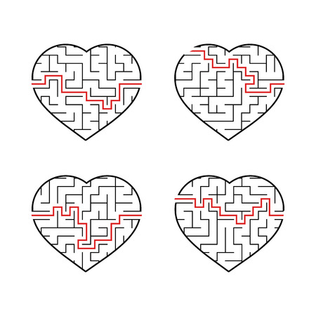 A set of labyrinths of hearts. Game for kids. Puzzle for children. Labyrinth conundrum. Flat vector illustration isolated on white background.のイラスト素材