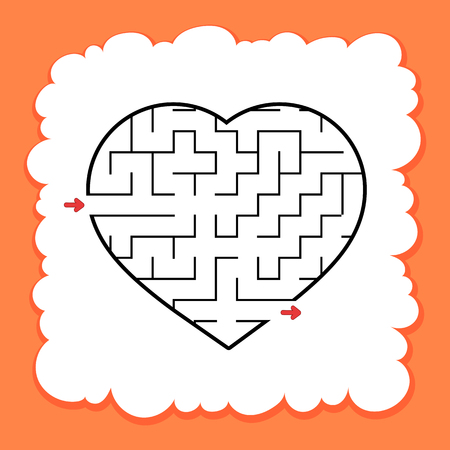 Abstract maze heart. Valentine Day. Game for kids. Puzzle for children. One entrance, one exit. Labyrinth conundrum. Flat vector illustration isolated on white background. Cartoon style.のイラスト素材