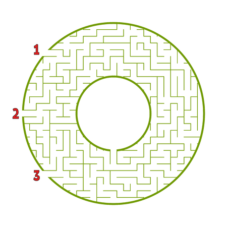 Color round maze. With three ways. Game for kids. Puzzle for children. Labyrinth conundrum. Flat vector illustration isolated on white background. With place for your imageのイラスト素材
