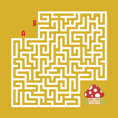 Abstract square maze. Find the right path to the cute mushroom. Game for kids. Puzzle for children. Labyrinth conundrum. Flat vector illustration isolated on color backgroundのイラスト素材