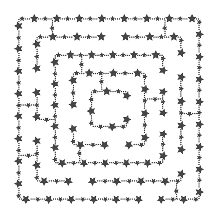 Simple square maze - starry sky. Game for kids. Puzzle for children. One entrance, one exit. Labyrinth conundrum. Flat vector illustration isolated on white background. With place for your imageのイラスト素材