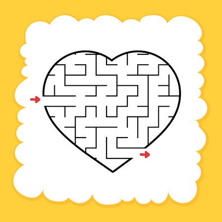 Abstract maze heart. Valentine Day. Game for kids. Puzzle for children. One entrance, one exit. Labyrinth conundrum. Flat vector illustration isolated on white background. Cartoon style.のイラスト素材
