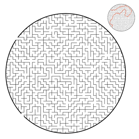 Difficult round labyrinth. Game for kids and adults. Puzzle for children. Labyrinth conundrum. Flat vector illustration isolated on white background. With answerのイラスト素材