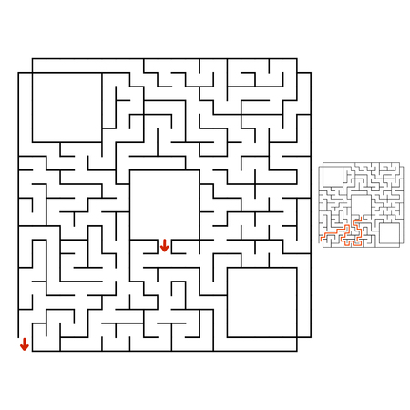 Abstract square maze. Game for kids. Puzzle for children. Labyrinth conundrum. Flat vector illustration isolated on white background. With answer. With place for your imageのイラスト素材