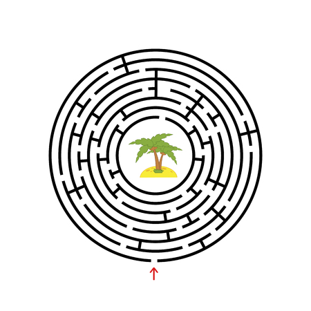 Black round labyrinth with entrance and exit. An interesting and useful game for children. Simple flat vector illustration isolated on white backgroundのイラスト素材