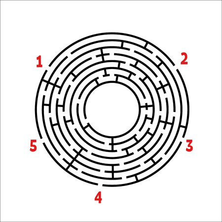 Black round maze. Game for kids. Children's puzzle. Many entrances, one exit. Labyrinth conundrum. Simple flat vector illustration isolated on white background. With place for your image.のイラスト素材