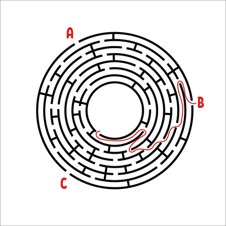 Black round maze. Game for kids. Children's puzzle. Many entrances, one exit. Labyrinth conundrum. Simple flat vector illustration isolated on white background. With place for your image.のイラスト素材
