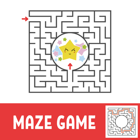 Color square maze. Game for kids. Puzzle for children. Find the way to the cute star. Labyrinth conundrum. Flat vector illustration isolated on white background. With the answerのイラスト素材