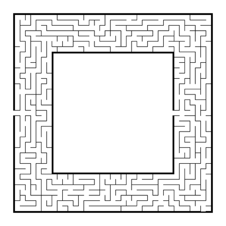 Difficult square labyrinth frame. Game for kids and adults. Puzzle for children. One entrance, one exit. Labyrinth conundrum. Flat vector illustration. With place for your imageのイラスト素材
