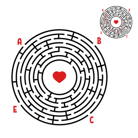 Abstract round maze. Game for kids. Puzzle for children. Find the right path. Labyrinth conundrum. Flat vector illustration isolated on white background. With answer. With place for your image.のイラスト素材