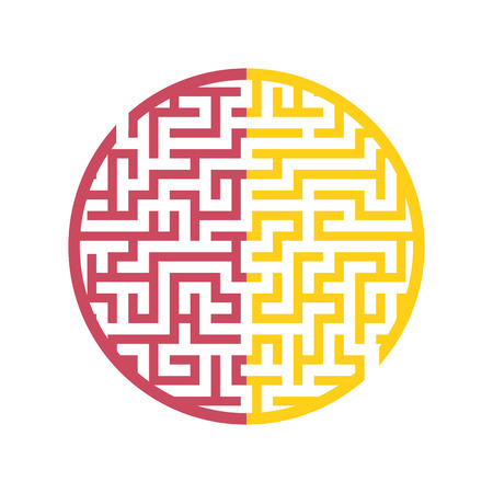 Color round maze. Painted in different colors. Game for kids and adults. Puzzle for children. Labyrinth conundrum. Flat vector illustration isolated on white backgroundのイラスト素材