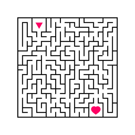 Abstract square maze. An interesting and useful game for children. Find the path from arrow to heart. Simple flat vector illustration isolated on white backgroundのイラスト素材