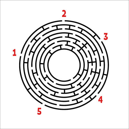 Black round maze. Game for kids. Children's puzzle. Many entrances, one exit. Labyrinth conundrum. Simple flat vector illustration isolated on white background. With place for your image.のイラスト素材