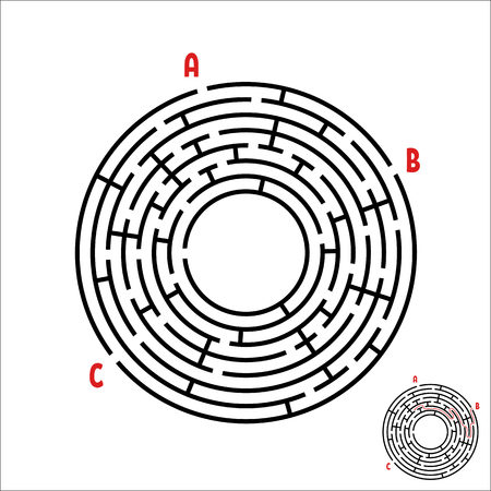 Black round maze. Game for kids. Children's puzzle. Many entrances, one exit. Labyrinth conundrum. Simple flat vector illustration isolated on white background. With place for your image.のイラスト素材