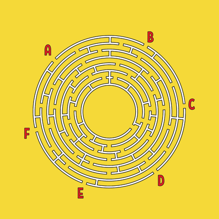 Abstract round maze. Game for kids. Children's puzzle. Many entrances, one exit. Labyrinth conundrum. Simple flat vector illustration isolated on color background. With place for your image.のイラスト素材