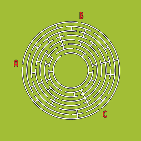 Abstract round maze. Game for kids. Children's puzzle. Many entrances, one exit. Labyrinth conundrum. Simple flat vector illustration isolated on color background. With place for your image.のイラスト素材