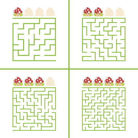 Set of colored square mazes for children. A puzzle game. Simple flat vector illustration isolated on white backgroundのイラスト素材