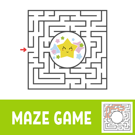 Color square maze. Game for kids. Puzzle for children. Find the way to the cute star. Labyrinth conundrum. Flat vector illustration isolated on white background. With the answerのイラスト素材