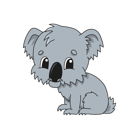 Grey koala. Cute flat vector illustration in childish cartoon style. Funny character. Isolated on white backgroundのイラスト素材
