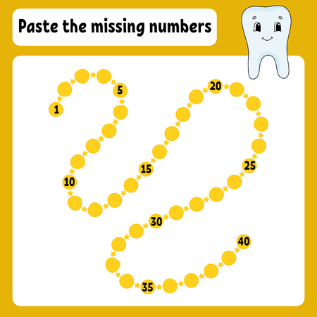 Paste the missing numbers. Handwriting practice. Learning numbers for kids. Education developing worksheet. Activity page. Game for children. Isolated vector illustration in cute cartoon style.のイラスト素材