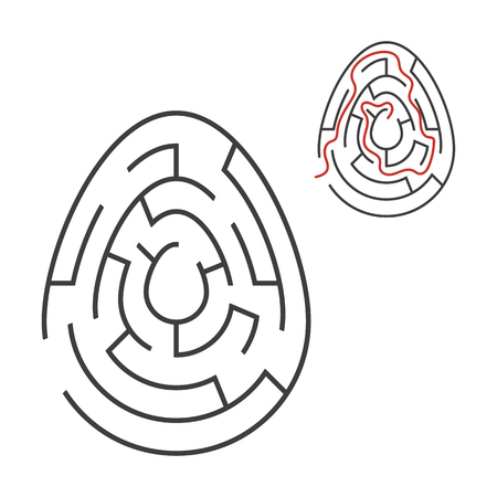 Black oval labyrinth. Game for kids. Puzzle for children. Holiday, egg, Easter. Maze conundrum. Flat vector illustration isolated on white background. With answerのイラスト素材