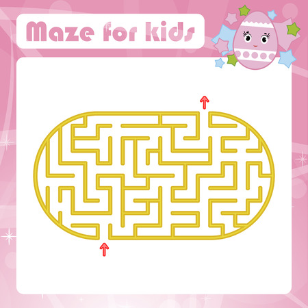 Color oval labyrinth. Kids worksheets. Activity page. Game puzzle for children. Cute cartoon egg. Holiday Easter. Maze conundrum. Vector illustration. With place for your imageのイラスト素材