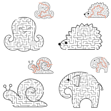 A set of mazes. Game for kids. Puzzle for children. Labyrinth conundrum. Flat vector illustration.のイラスト素材