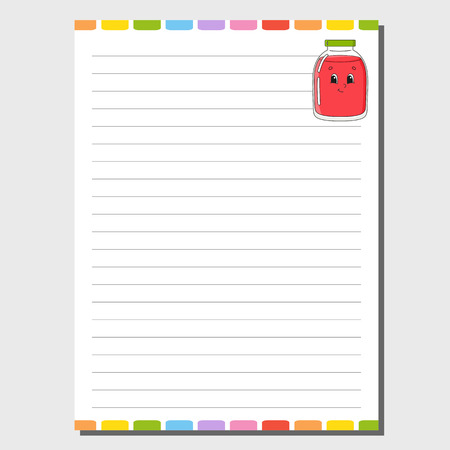 Sheet template for notebook, notepad, diary. Funny character. Isolated vector illustration. Cartoon styleのイラスト素材