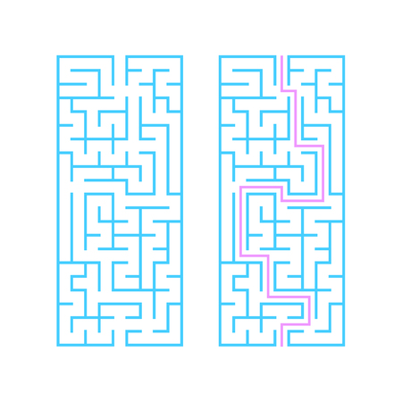 Rectangular labyrinth with a blue stroke. A game for children. Simple flat vector illustration isolated on white background. With the answerのイラスト素材
