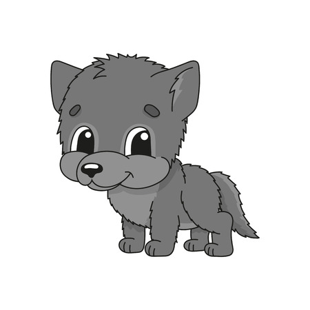 Wolf. Cute flat vector illustration in childish cartoon style. Funny character. Isolated on white background.のイラスト素材