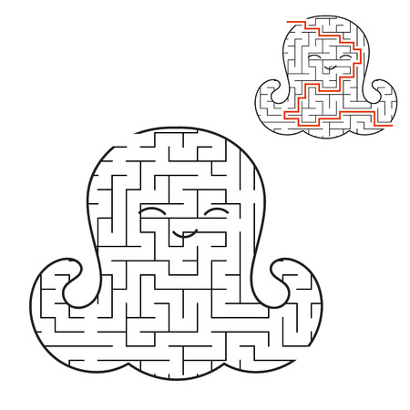 Black labyrinth cute baby octopus. Kids worksheets. Activity page. Game puzzle for children. Marine life. Maze conundrum. Vector illustration. With the answerのイラスト素材