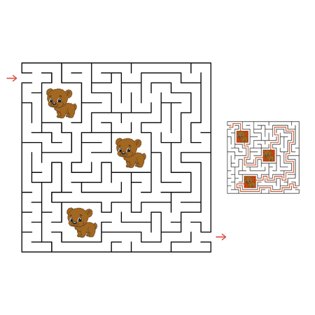 Funny maze. Game for kids. Puzzle for children. Cartoon style. Labyrinth conundrum. Color vector illustration. Find the right path. The development of logical and spatial thinkingのイラスト素材