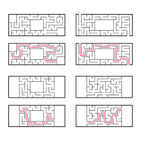 A set of rectangular mazes for children. A puzzle game. Simple flat vector illustration isolated on white background. With the correct answerのイラスト素材