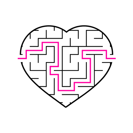 Labyrinth with a black stroke. Lovely heart. A game for children. Simple flat vector illustration isolated on white background. With the answerのイラスト素材