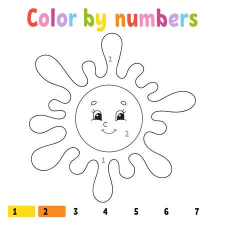 Color by numbers. Coloring book for kids. Cheerful character. Vector illustration. Cute cartoon style. Hand drawn. Fantasy page for children. Isolated on white background.のイラスト素材