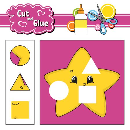 Cut and glue. Education developing worksheet. Activity page. Game for children. Isolated vector illustration in cute cartoon style.のイラスト素材