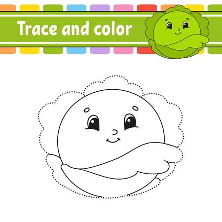 Trace and color. Handwriting practice. Education developing worksheet. Activity page. Game for toddler and preschoolers. Isolated vector illustration. Cartoon style.のイラスト素材