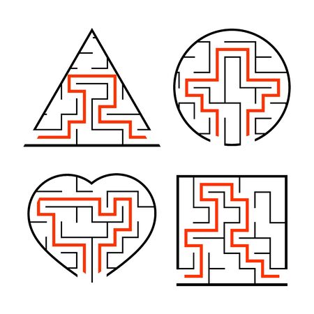 A set of mazes. Game for kids. Puzzle for children. Labyrinth conundrum. Find the right path. Vector illustration.のイラスト素材