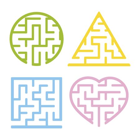 A set of mazes. Game for kids. Puzzle for children. Labyrinth conundrum. Find the right path. Vector illustration.のイラスト素材