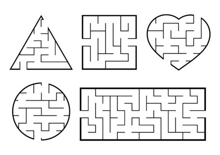 A set of mazes. Game for kids. Puzzle for children. Labyrinth conundrum. Find the right path. Vector illustration.のイラスト素材